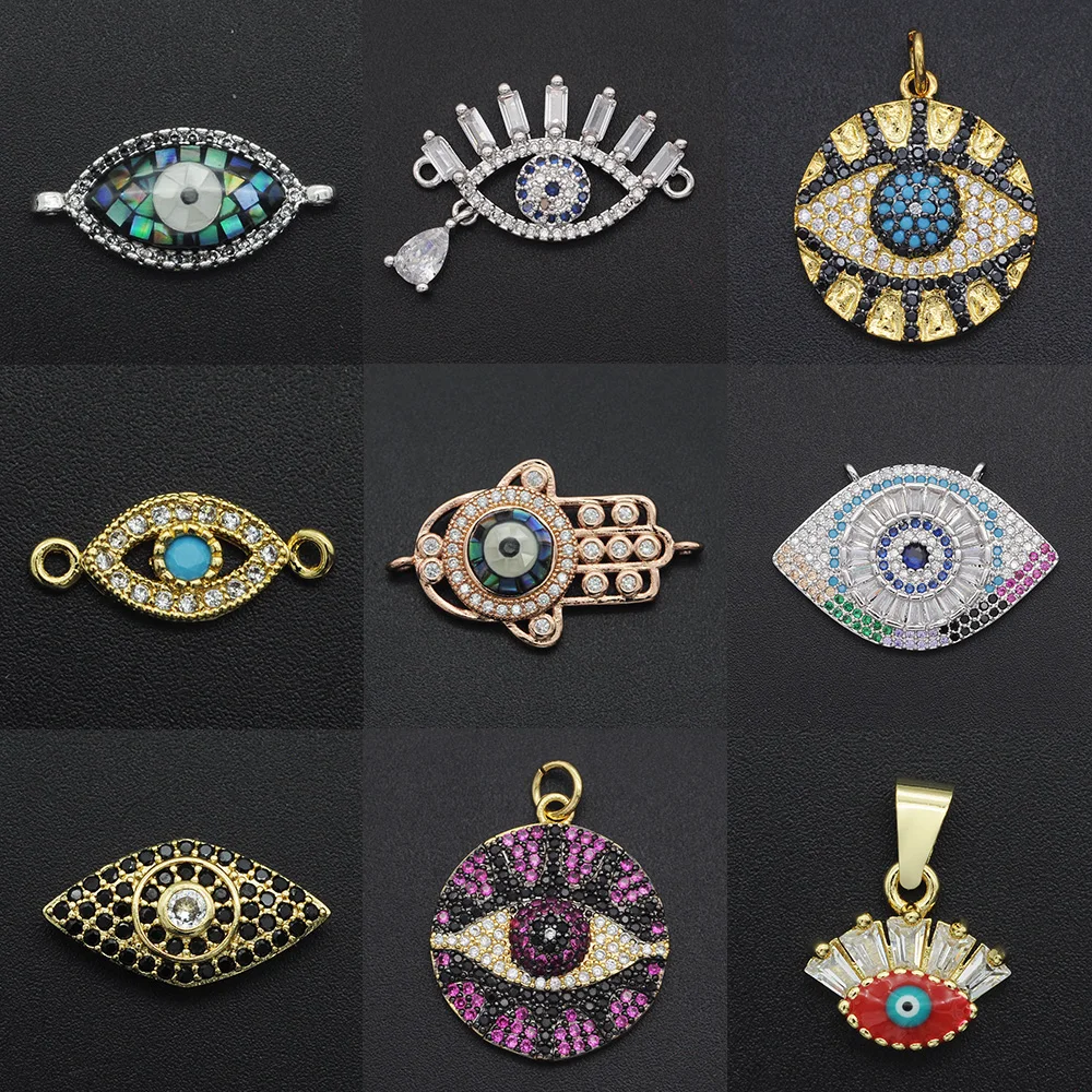 Fabulous Diy Eye CZ Charms Wholesale Necklace Pendant Cubic Zircon Hamsa Hand Connector For Jewelry Bracelet Making