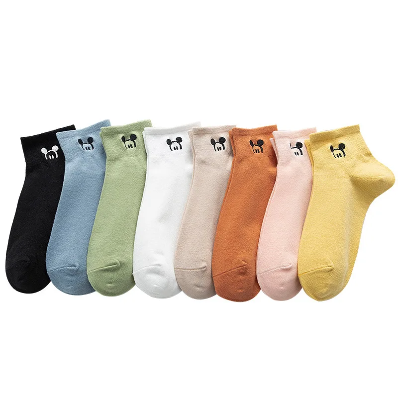 Embroidered women's socks shallow mouth Korean cute Japanese tide summer thin Disney Cotton Funny street adult short boat sock