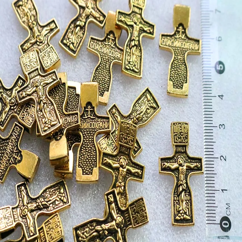 100 pieces, Jesus Christ bronze cross religious Orthodox cross, pendant bracelet accessories jewelry