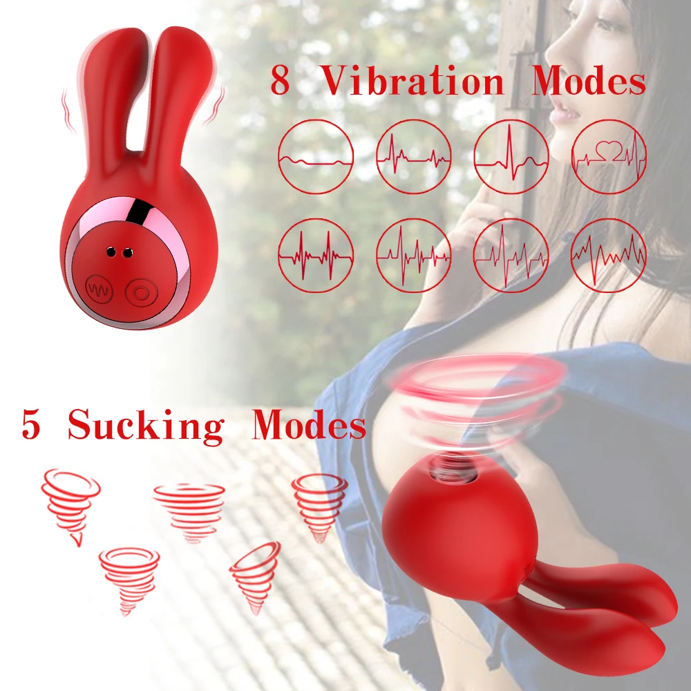 Clitoral Sucking Rabbit Vibrator with 8 Vibration & 5 Suction Modes Nipples G Spot Stimulator Adult Couple Sex Toys for Women 18