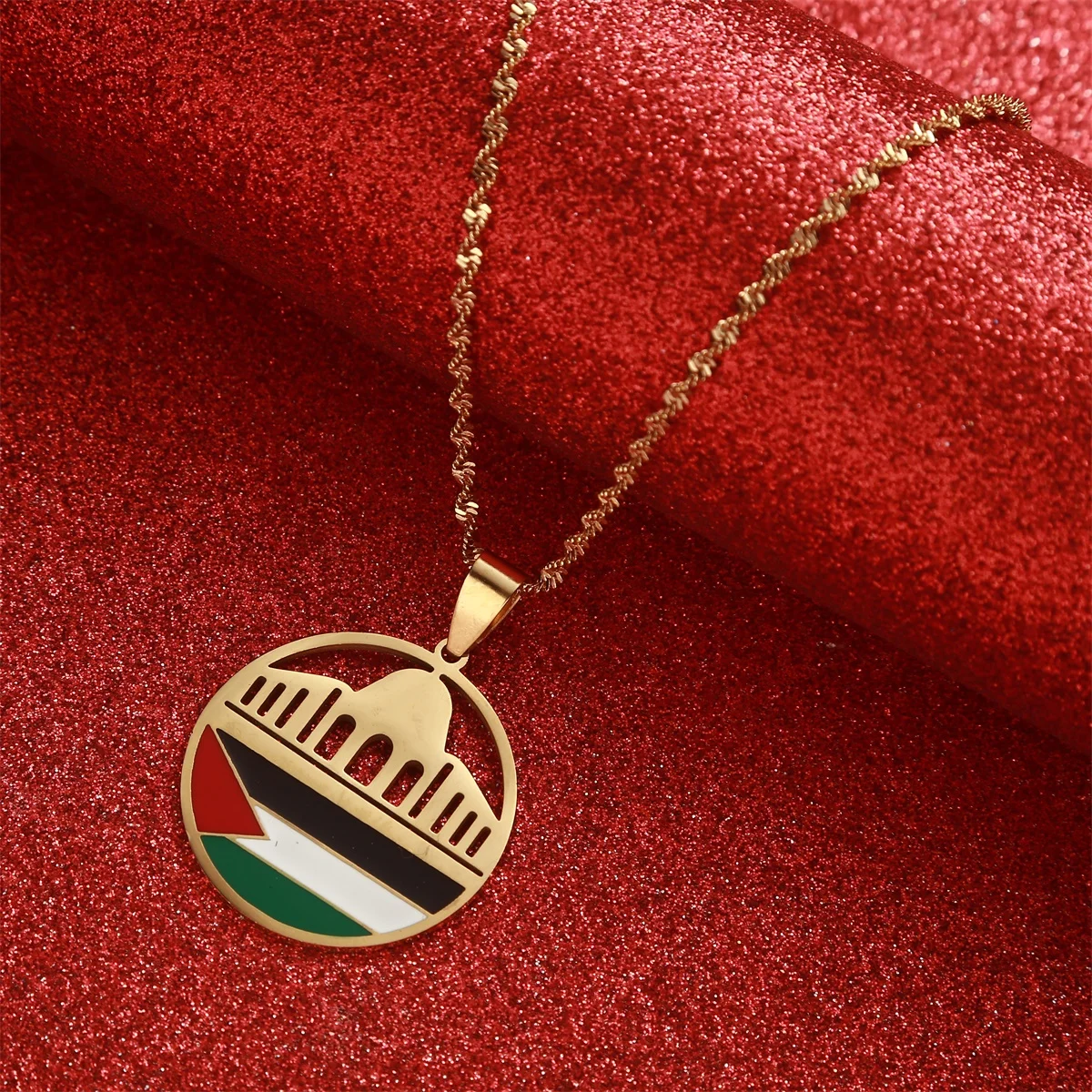 Stainless Steel Al-Aqsa Mosque and Palestine Pendant Necklaces Jewelry