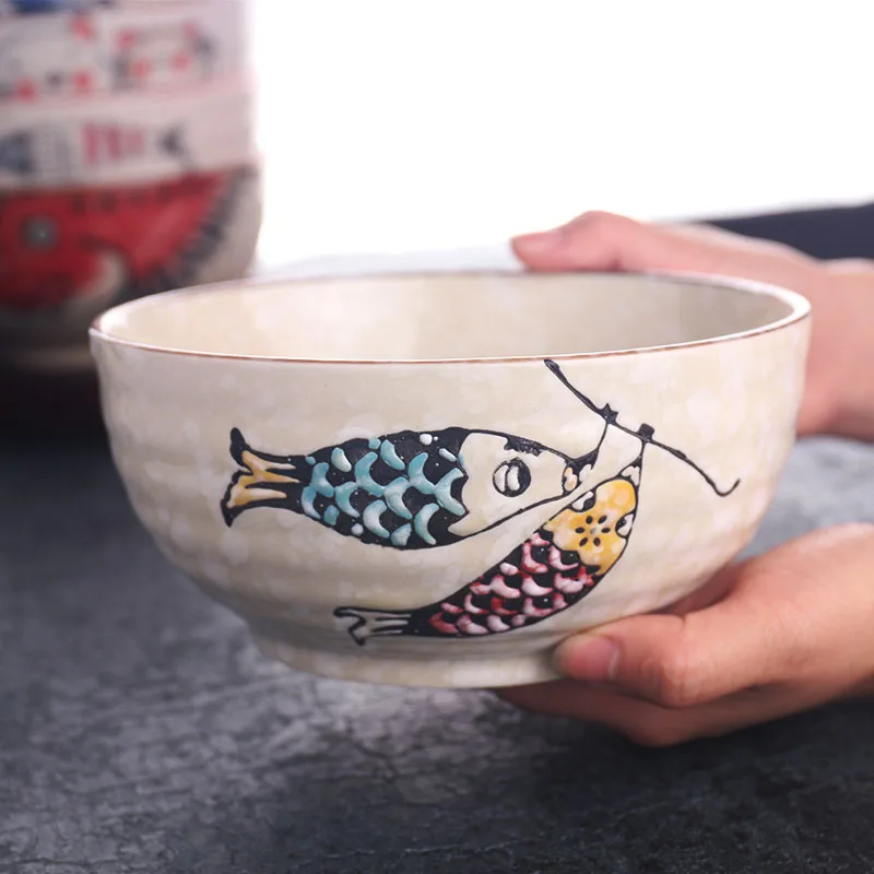 1pc Japanese Underglaze Hand-painted 7-inch Ceramic Household Ramen Soup Bowl Tableware Commercial Restaurant Noodle Bowl Large