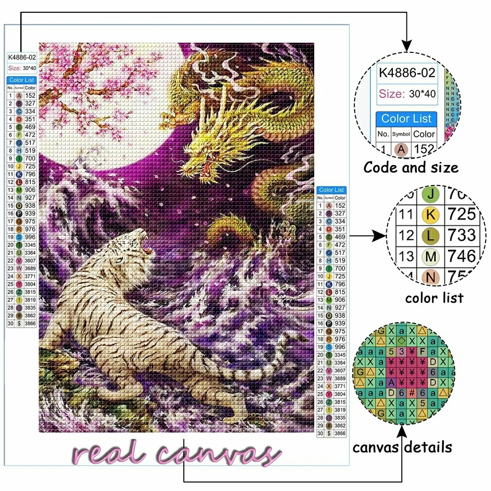 5D DIY Diamond Painting Animal Dragon Fight Tiger Mosaic Embroidery Full Drill Cross Stitch Kit Handicraft Rhinestone Home Decor