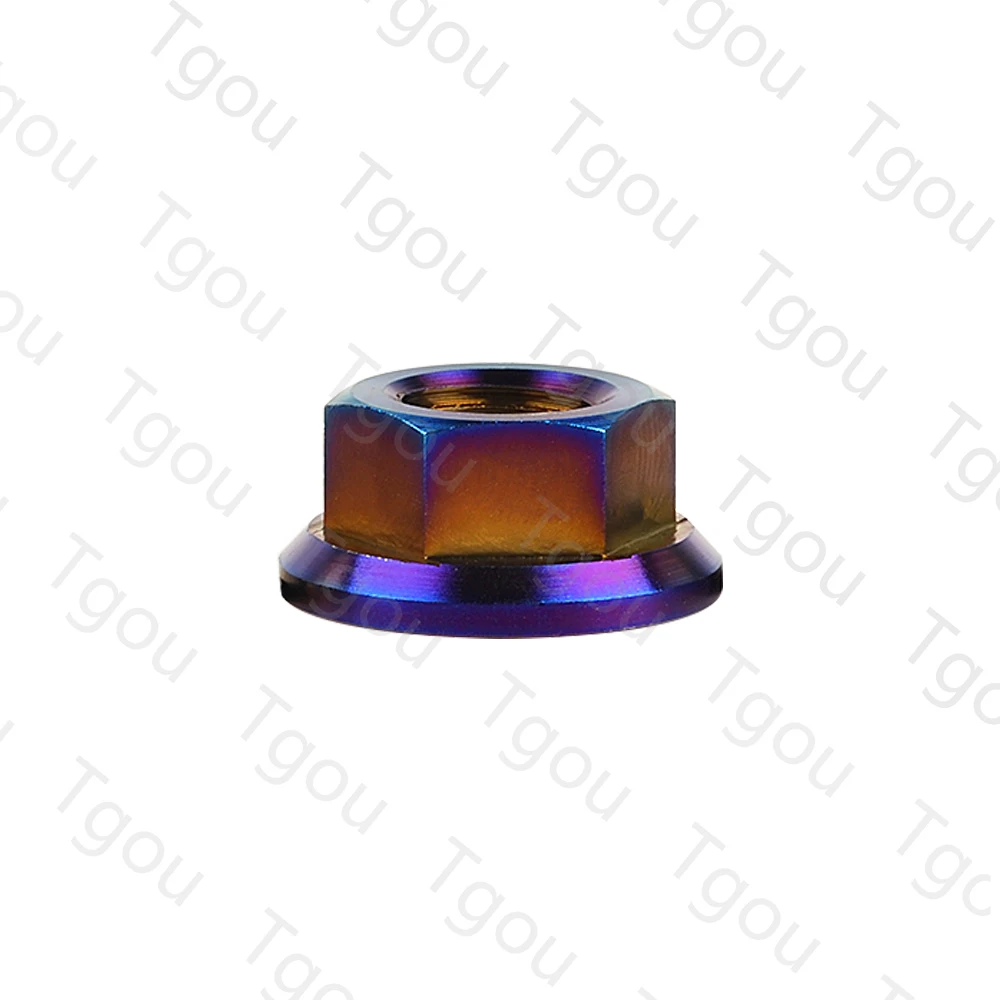 Tgou Titanium Nut DIN6921 M5/M6/M8/M10/M12/M14/M16 Flange Nuts for Bicycle Motorcycle Car 5pcs