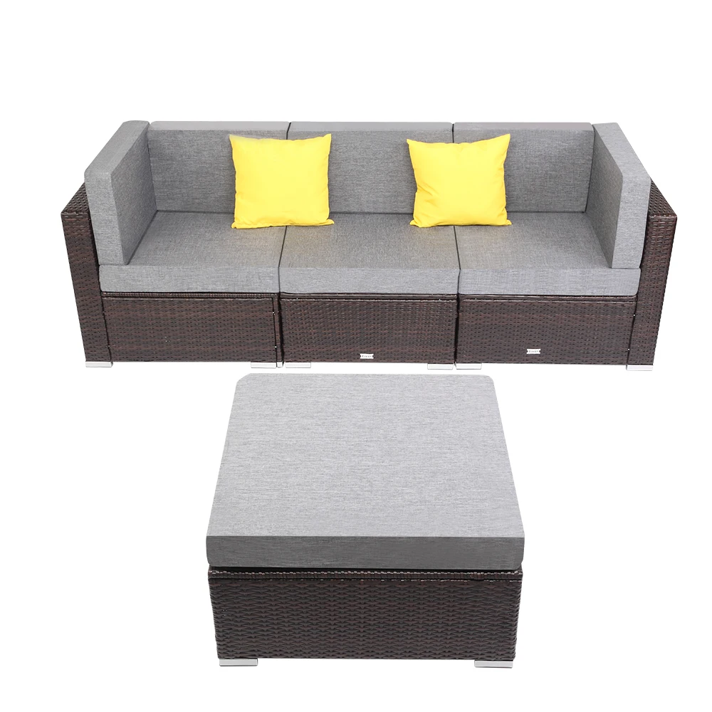 US Warehouse 4 Pieces Patio PE Wicker Rattan Corner Sofa Set  Patio Furniture Set In Stock