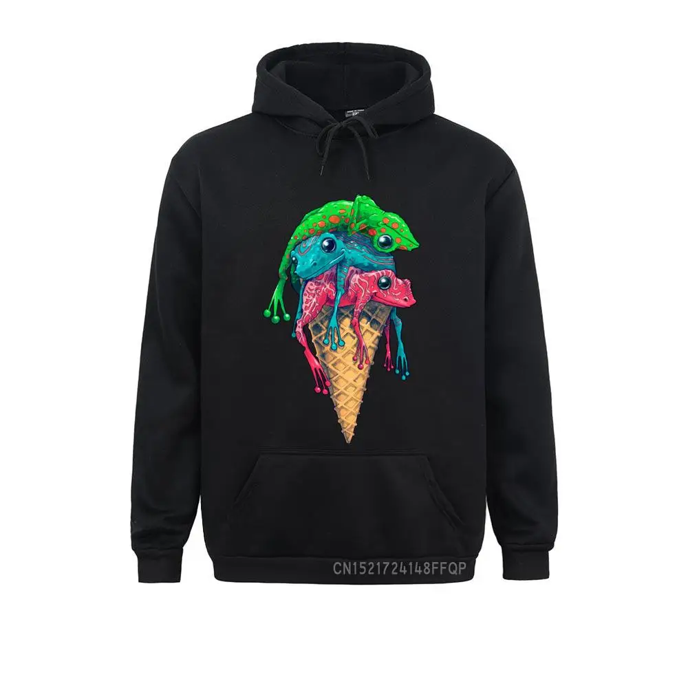 Cozy Fashion Icecream Frogs Printed Men Sweatshirt Winter Colorful Frog Graphic Hoodie Pocket Funny Coats Casual