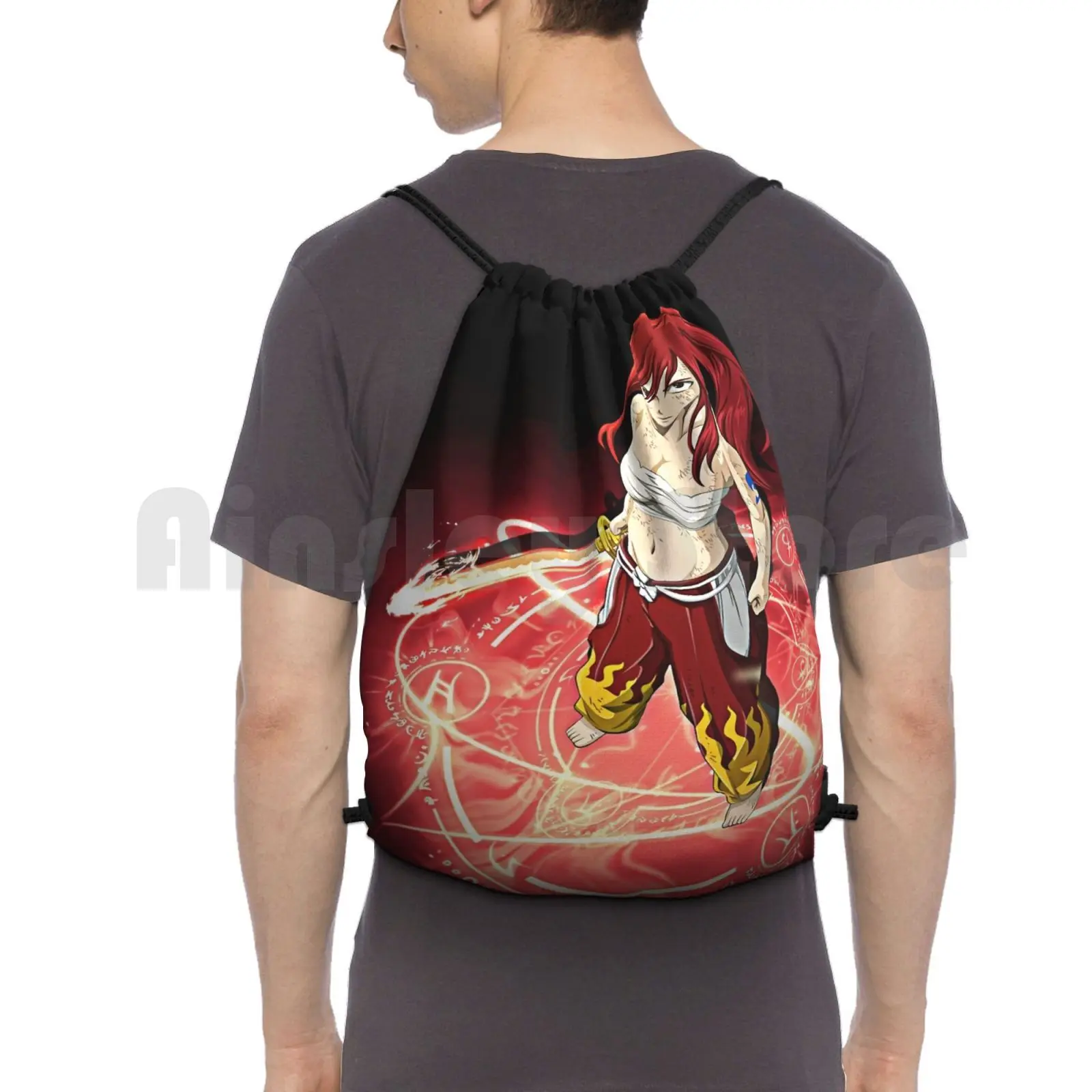 Erza Scarlet Backpack Drawstring Bag Riding Climbing Gym Bag Hero Gray Man Anime Animation Manga Shonen