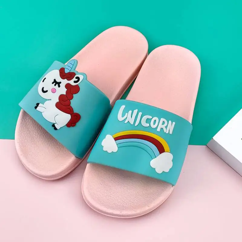 2024 New Cute Kids Slippers Rainbow Unicorn Dinosaur Bear Duck Children Baby Home Slippers Non-slip Boys Girls Home Shoes