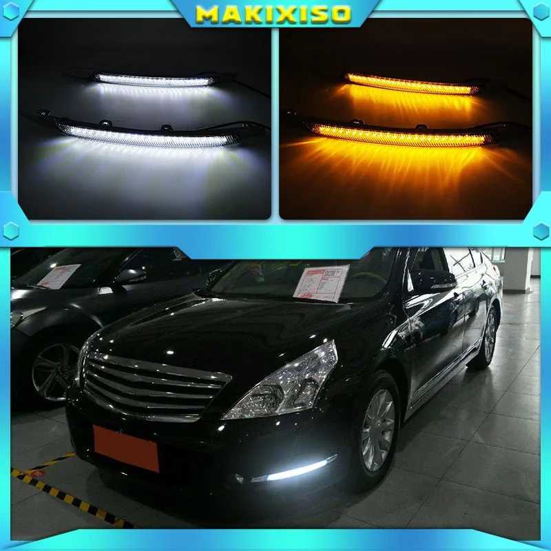 LED Daytime Running Light For Nissan Teana J32 2008 2009 2010 2011 2012 2013 Yellow Turn Signal Relay Waterproof Car 12V LED DRL