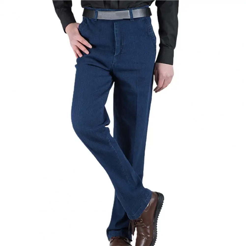 2022 New Men Jeans Denim Solid Color Loose Classic Middle-Aged Business Casual High Waist Old-fashioned Jeans for Daily Wear