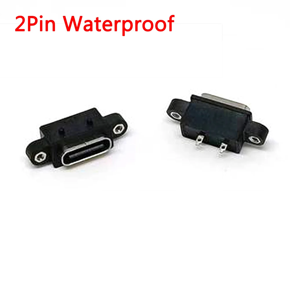 

TYPE C 2Pin Vertical Waterproof Female USB C Socket Port With Screw Hole Fast Charge Charging Interface 180 degree DIP Connector