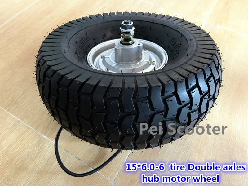 

15inch 15 inch 15x6.00-6 tire BLDC double shafts brushless no-gear dc hub lawn mower motor for scooter DIY with tire phub-210