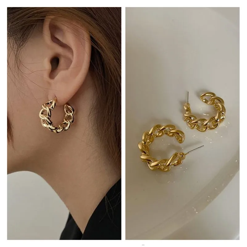 Trendy Gold Geometry Hoop Earrings Women Jewelry Fashion Princess 925 Sterling Silver Earring Girl Birthday Anniversary Gift
