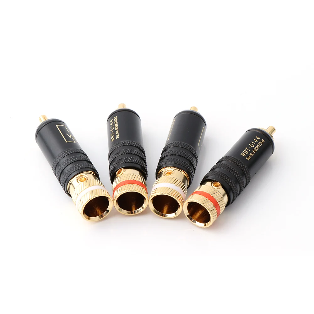 4pcs New Gold Plated RCA Plug Mayitr Durable RCA Connector Screws Soldering Locking Audio Video WBT Plug 53mm*13mm