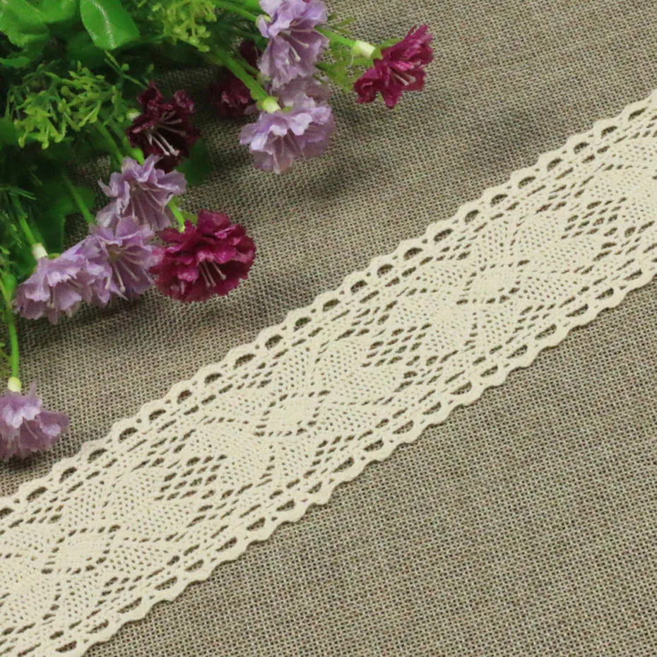 60mm Embroidered Flower Lace Ribbon Trim Beige 5/10/20/30/40/50 Yards Cotton Trimmings For Sewing Clothing DIY Craft Supplies