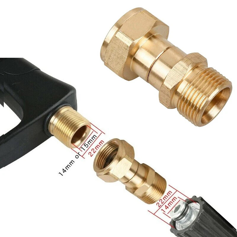 Brass High Pressure Washer Swivel Joint Connector Hose Fitting M22 14mm Thread 360 Degree Rotation Hose Sprayer Connector