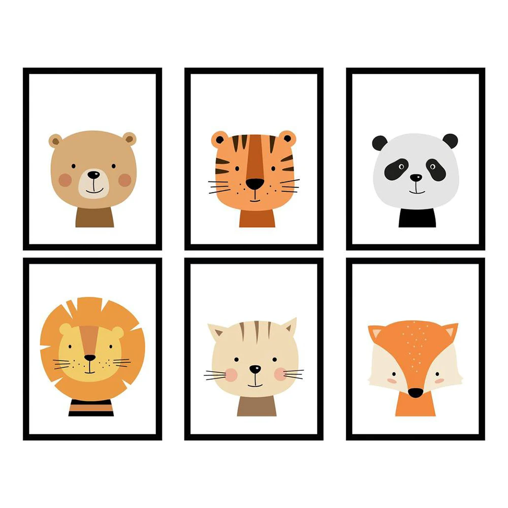 Cute Cartoon Decorative Canvas Child Poster Nursery Wall Art Picture Print Forest Animal Painting Nordic Kid Baby Bedroom Decor