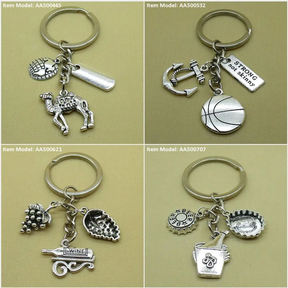 Keychain Keyring Camel Sign Tag Hope Earth Globe Basketball Anchor Boat Signs Strong Rack Wine Grape Fruit Grapes Bucket Ice