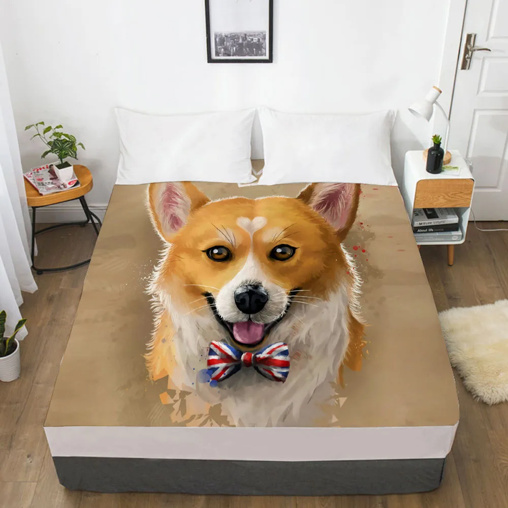 1 PCS 3D Printed Cartoon Cute Dog Soft Fitted sheet With Elastic Band solid Bed Sheet Cover-Wrinkle Abrasion Resistant Sheets