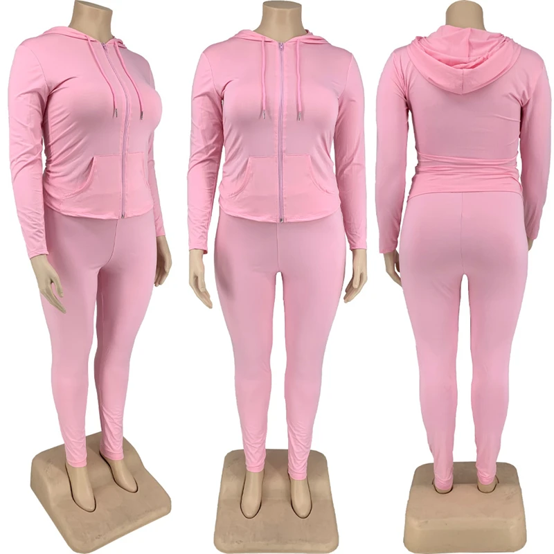 Plus Size Women Clothing Skinny Loungewear Long Sleeve Hoodies Tracksuit Pants Two Piece Sport Set Dropshipping Wholesale