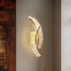 FKL Modern Gold Wall Lamp Feather Acrylic Lights For Living Room Aisle Bedroom Dressing Table LED Super Bright Decorative Lamps