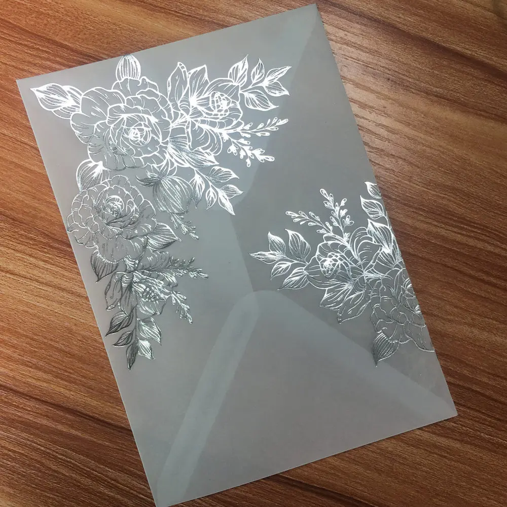 25X Silver Purple Red Blue Rose Gold Flower Foil Bronzing Transparent Envelopes Clear Litmus Paper For A7 Wedding Invitation