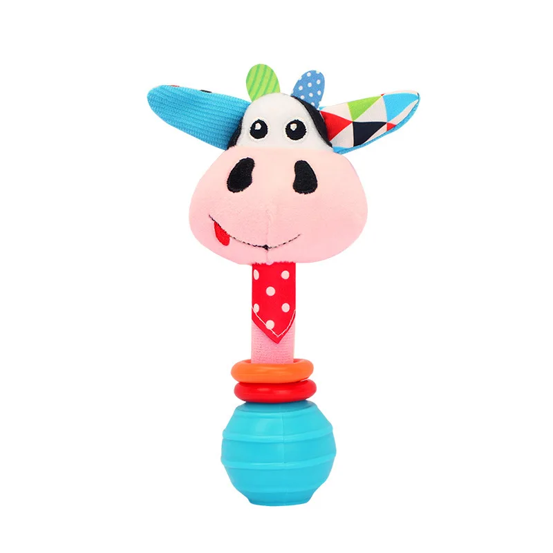 Baby Rattle Soft Plush Stuffed Animals Hand Bell Newborn Babi Infant Squeaky Sound Toys Ring Bell Cow Dog 0-12 Months Gift