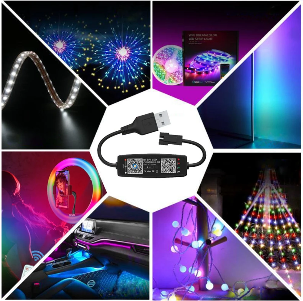 Contrôleur de musique Bluetooth LED MIC intégré avec télécommande pour WS2811 WS2812B WS2812 SK6812 Smart Pixels Strip Light USB5V DC12-24V