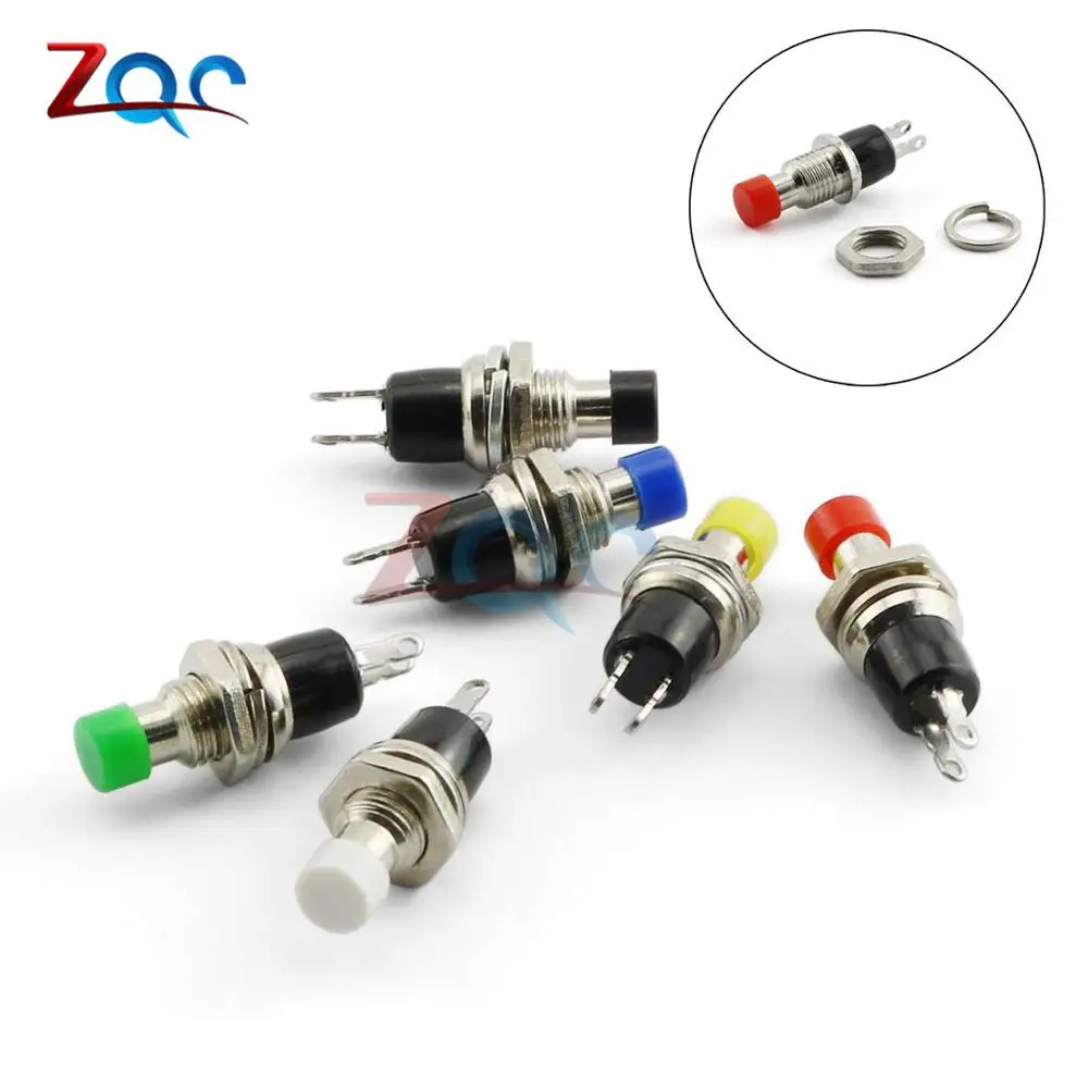 5pcs PBS-110 7mm Thread Multicolor 2 Pins Momentary Mini Lockless Momentary Push Button Switch on off for RC Toy