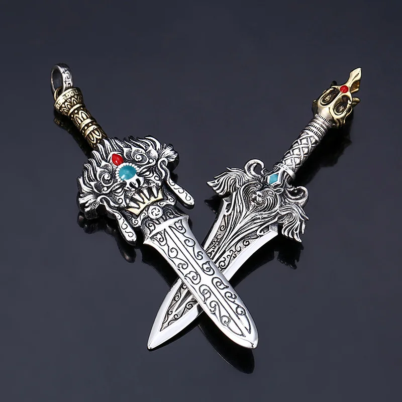 New 100% real s925 pure silver sword pendant mfor man Puba King Kong sword shape pendant retro style handmade silver man pendant