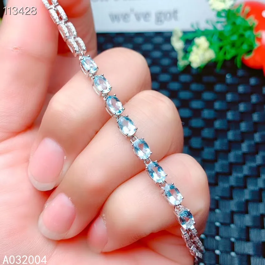 KJJEAXCMY Fine Jewelry 925 Sterling Silver Inlaid Aquamarine Women Hand Bracelet Classic Support Detection