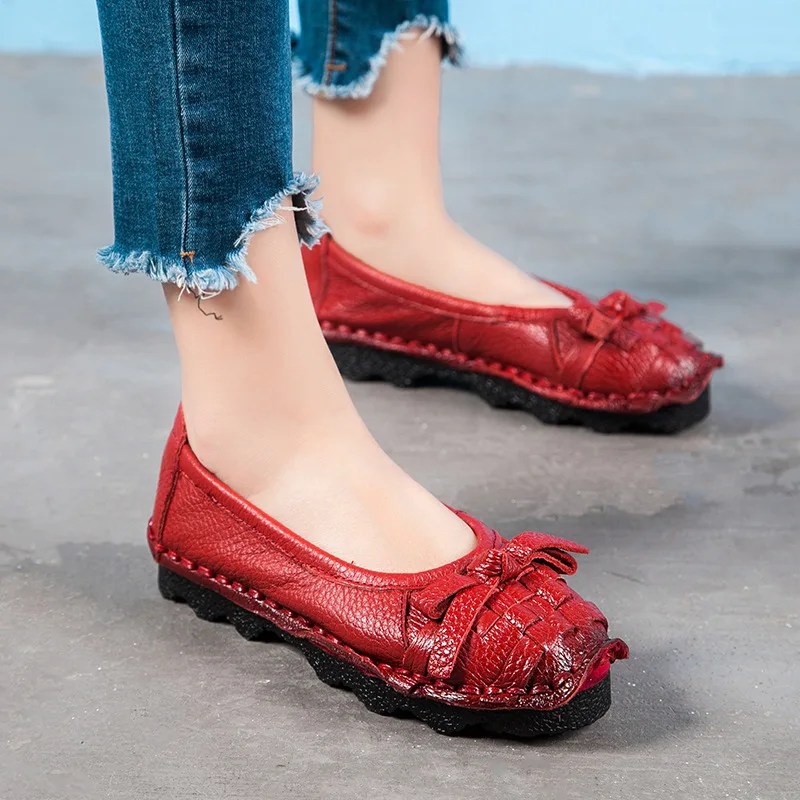 High Quality 2024 Summer Fashion Genuine Leather Women Flat Shoes Ladies Casual Soft Comfortable Shoes Women Handmade Flats