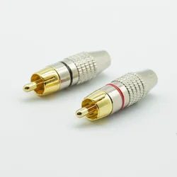 4pcs 2Balck + 2Red Gold RCA Male Plug Non Solder Audio Video Adapter Connector Male to Male Convertor for Coaxial Cable