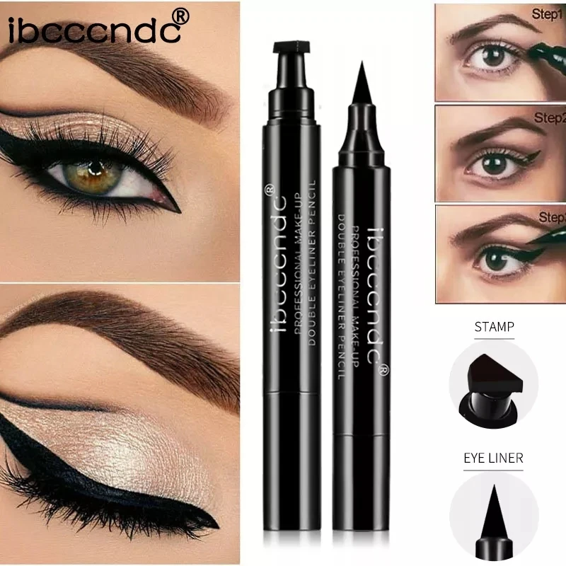 IBCCCNDC Brand Makeup Black Eye Liner Liquid Pencil Quick Dry Waterproof Black Double-ended Makeup Stamps Wing Eyeliner Pencil