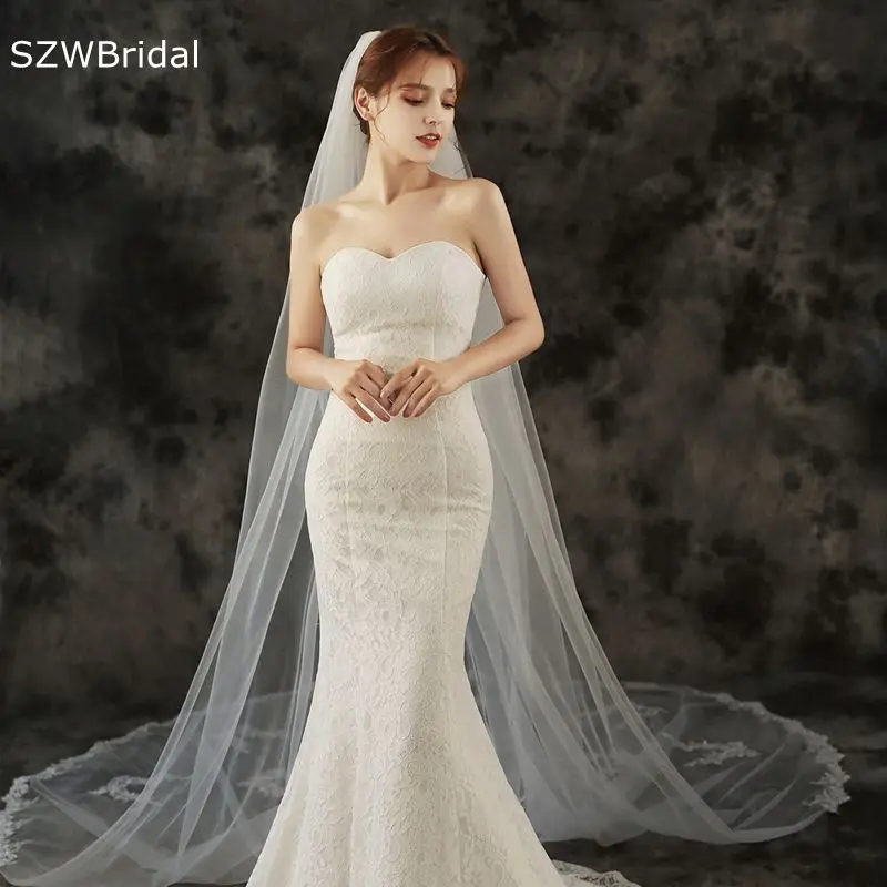 New Arrival 3 Meter Wedding veil long bridal hair accessories Cheap Bridal ivory veil Lace Appliques sluier sluier bruiloft