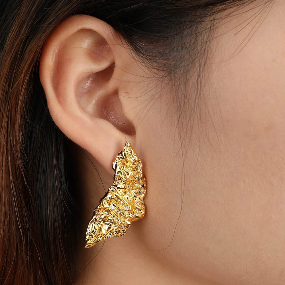 VAROLE 3D Wrinkled Paper Stud Earrings For Women Gold Color Earings Fashion Jewelry Pendientes Mujer