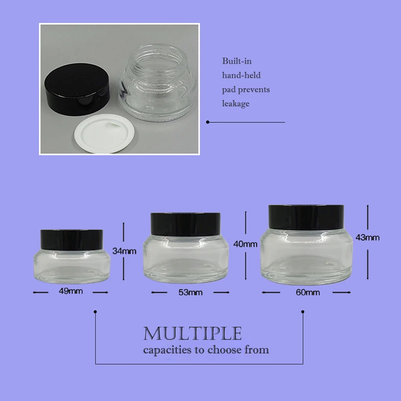 1pcs 15g/30g/50g Empty Clear Glass Refillable Bottles Lip Balm Jar Travel Face Cream Pot Lotion Vials Amber Cosmetic Containers