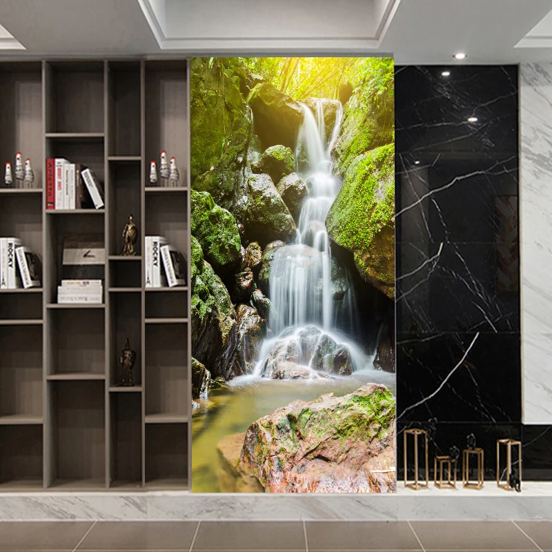 Creative Forest Waterfall Scenery DIY Door Stickers Home Decoration Wall Stickers Kitchen Art Mural Peel & Stick PVC Wallpaper