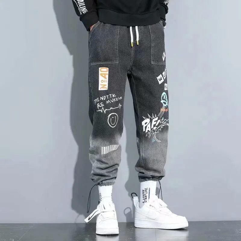 Men jeans pants streetwear men\'s denim pants 2023 autumn ankle length hip hop jeans trousers sweatpants