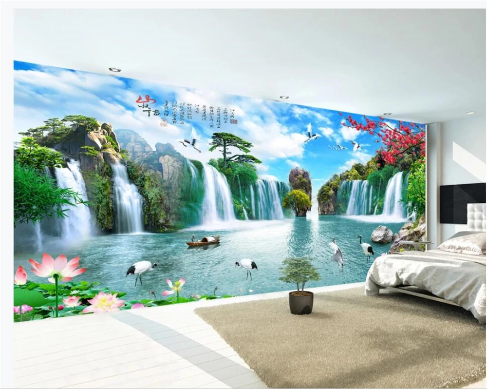 beibehang Custom wallpaper HD landscape painting waterfall TV sofa background wall home decoration 3d wallpaper papel de parede