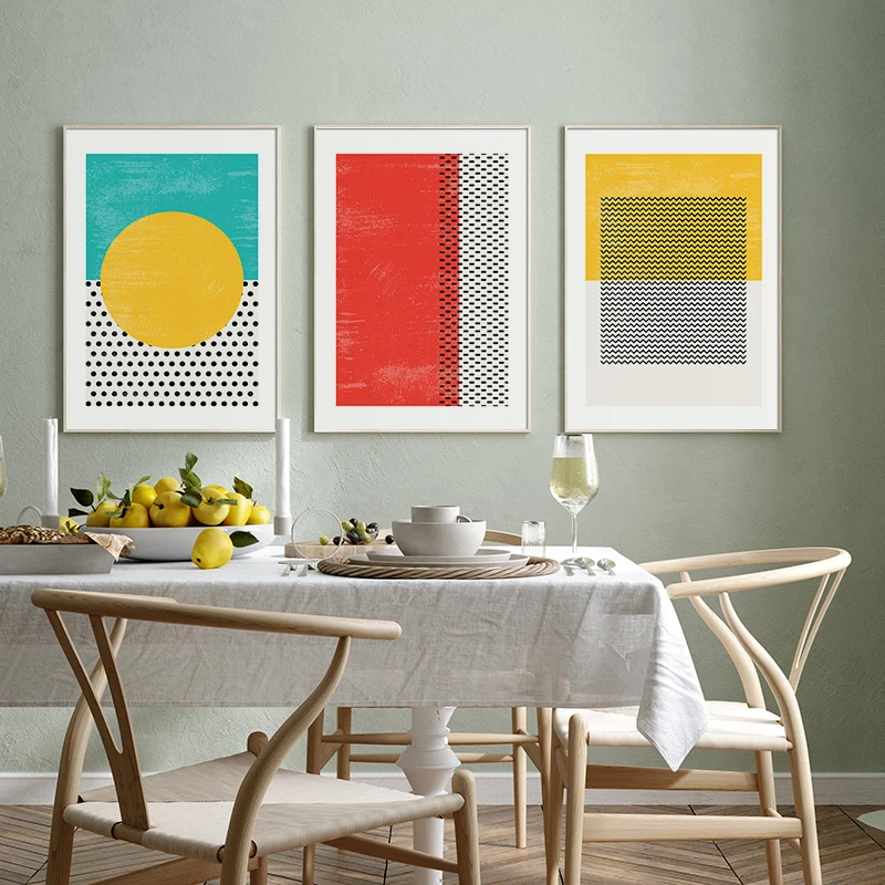 Bright Abstract Blue Yellow Red Geometric Print Modern Poster Canvas Painting Wall Art Picture Living Room Interior Home Decor