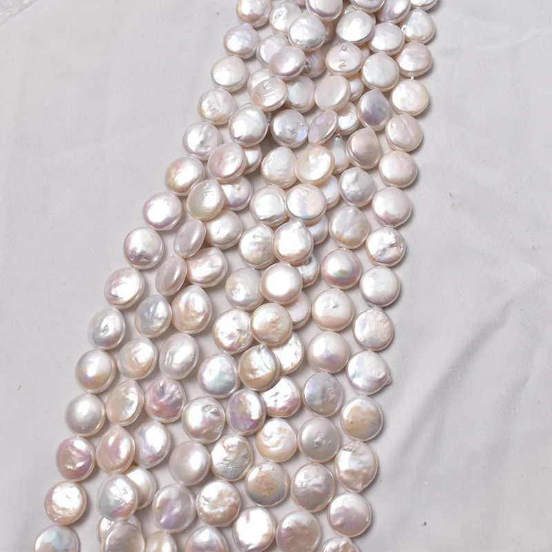 Cultured Baroque Freshwater Pearl String 2A 9-15mm Natural White Button Coin Pearls Strand for DIY Necklace Bracelet Wholesale