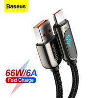 Baseus 66W LED USB Type C Cable 6A Fast Charging Charger Wire Cord Data USBC Phone Cable For Huawei P40 Xiaomi Mi 10 Samsung S20