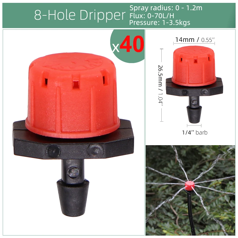 RBCFHl 24 Types of Rotating Spinklers Drip Irrigation Mini Rotation Nozzle Spray w/ 1/4'' Barb Connector Mini Rotary Sprayer