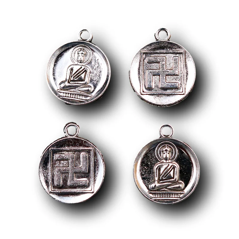 10pcs Silver Plated Tibetan Buddhism Shakyamuni Swastika Character Amulet Pendants DIY Charms For Jewelry Crafts Making A1925