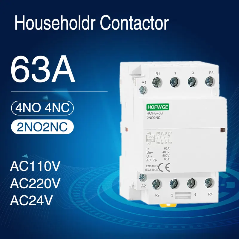 HCH8-63 40A Modular Contactor 4P 40A 4NO 4NC 2NO2NC 220V 110V Automatic Household Contactor Din Rail Type контактор