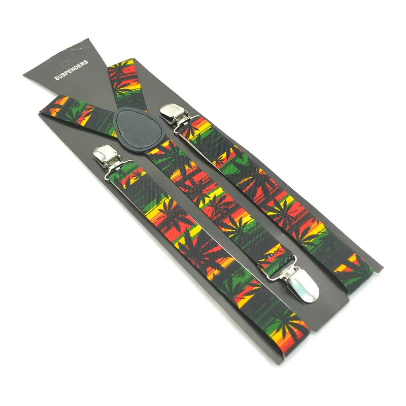 Nuevo Tirantes con patrón de hierba de cáñamo/Rasta", moda de 1 pulgada de ancho, tirantes con Clip Unisex para hombre, tirantes elásticos delgados, correa trasera en Y