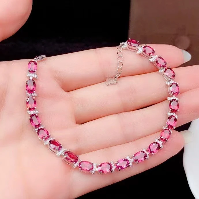 KJJEAXCMY fine jewelry 925 sterling silver inlaid Natural pyrope garnet women luxury exquisite oval gem hand bracelet support de