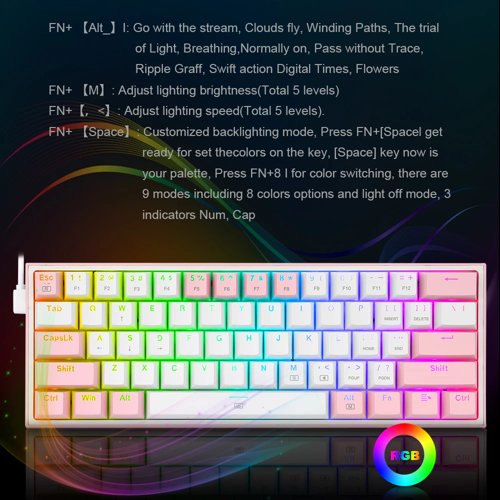 Imagem -03 - Rgb Usb Mini Teclado Mecânico para Jogos Interruptor Vermelho 61 Teclas Cabo Destacável com Fio Portátil para Viagens Novo K617