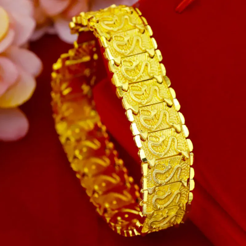 

Sand Gold Bracelet Widened Men's Imitation Gold Dragon Bracelet Dad Gift Fadeless Wedding Bracelet Gold Plated Watch Buckle